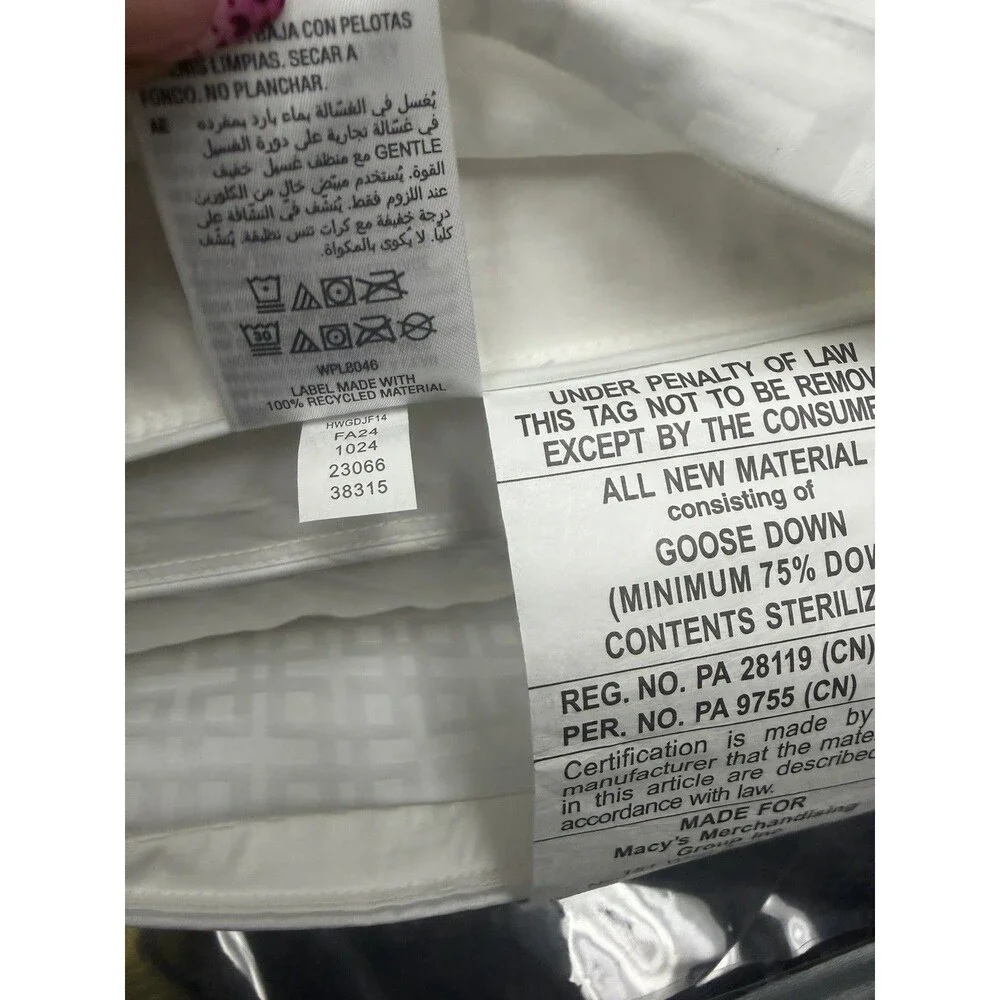 Hotel Collection White Goose Down Standard Pillow Firm $380